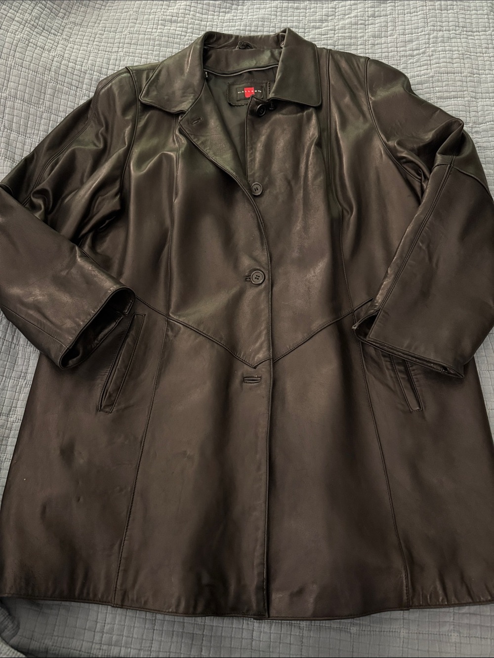 Gallery Black Leather Button-Front Coat
